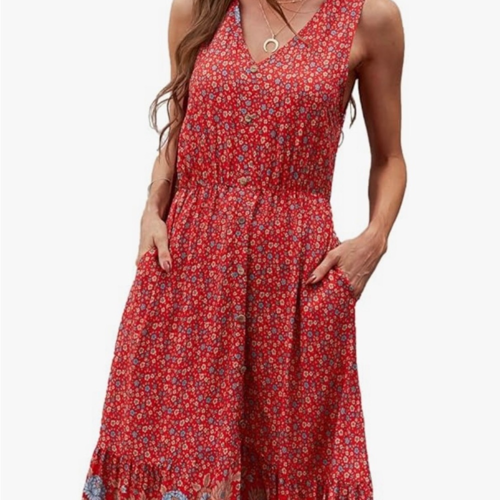 Brovave bohemian Red Ruffled V-Neckline Knee-Length Sundress sz xl